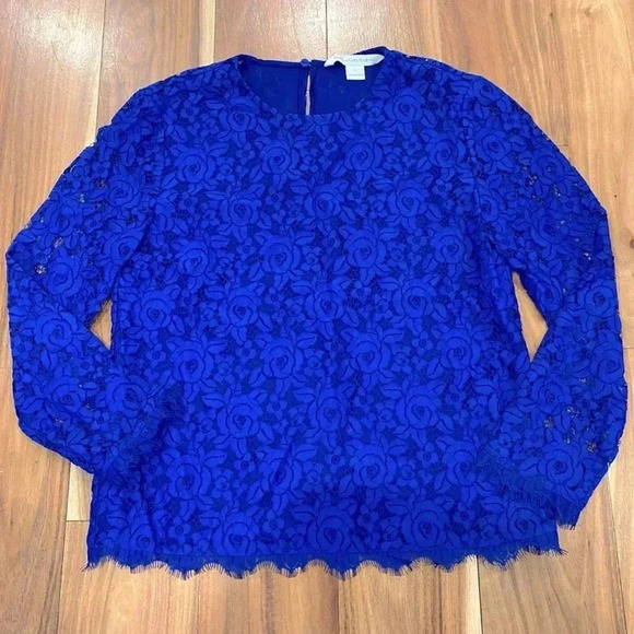 Diane Von Furstenberg Cobalt Blue Lace Top Size 0 EUC - Picture 1 of 13